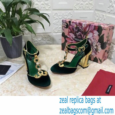 Dolce  &  Gabbana Heel 10.5cm T-strap Sandals Green with Pearls 2021